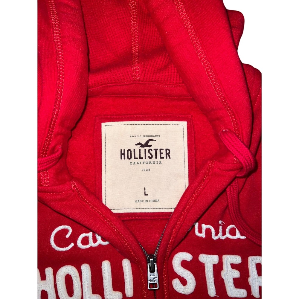 Vintage Hollister California Womens Red Full Zip Hoodie Fleece Large - Picture 5 of 13